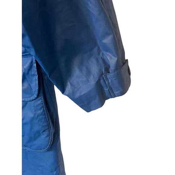 Nautica Raincoat Mens Size Medium Blue Heavyweight Lined Hood Mid Length Pockets - Picture 4 of 11